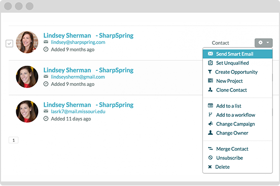 SharpSpring's contact manager makes it easy to email smart!